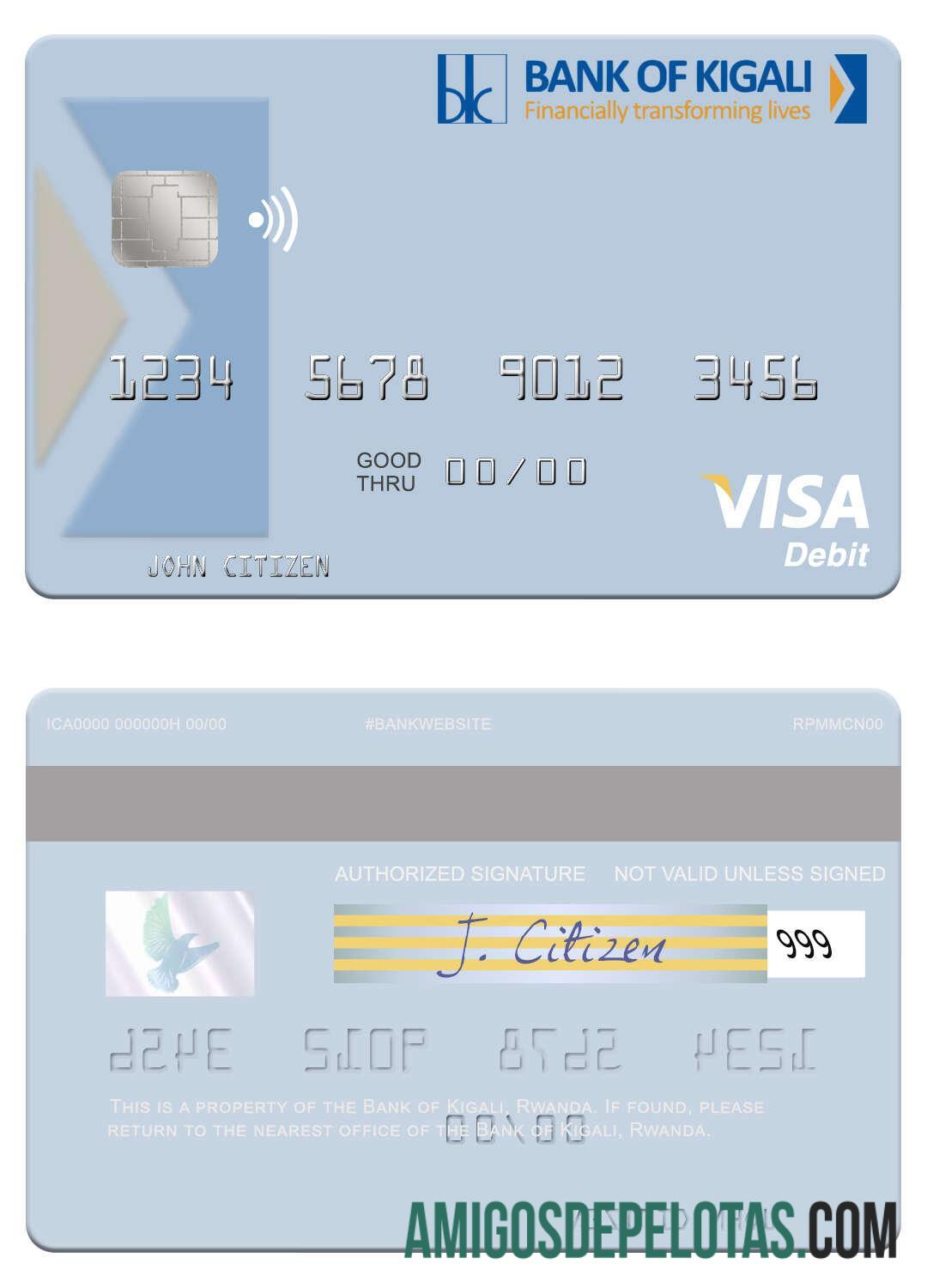 Cartão de débito Visa do Ruanda Bank Of Kigali exemplo